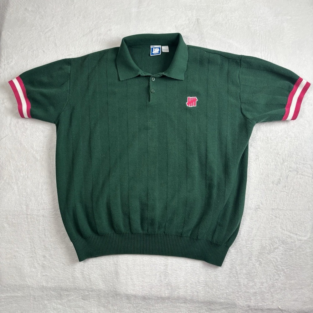 Y2K Undefeated Green Short Sleeve Collared Polo Shirt Men's Medium